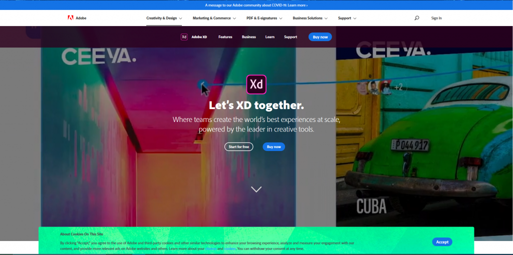 Screenshot of the Adobe XD Website